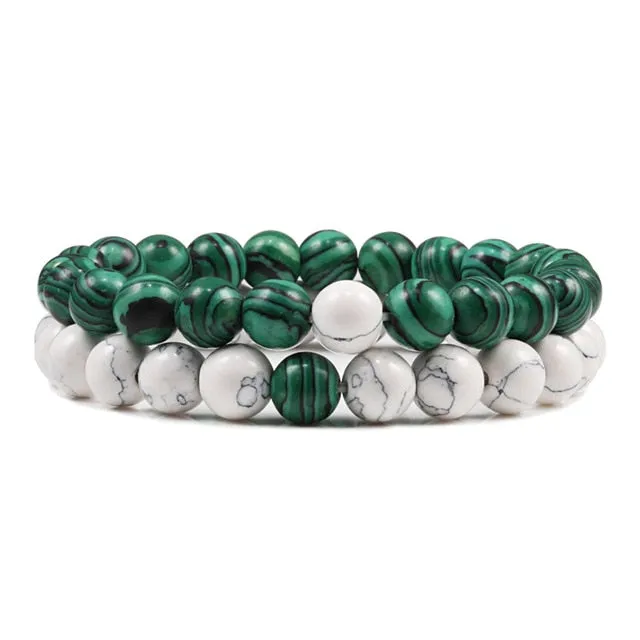 2Pcs/Set Natural Tiger Stone Onyx Bead Unisex Bracelet