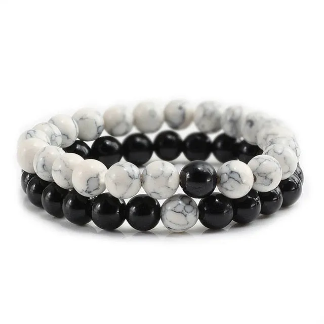 2Pcs/Set Natural Tiger Stone Onyx Bead Unisex Bracelet