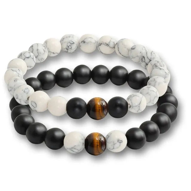 2Pcs/Set Natural Tiger Stone Onyx Bead Unisex Bracelet