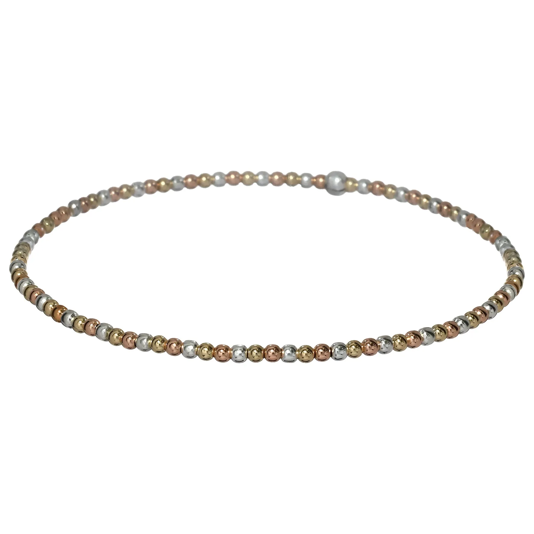 3-TONE 2mm | Yellow and Rose Gold Filled and Silver Classic Beads Bracelet