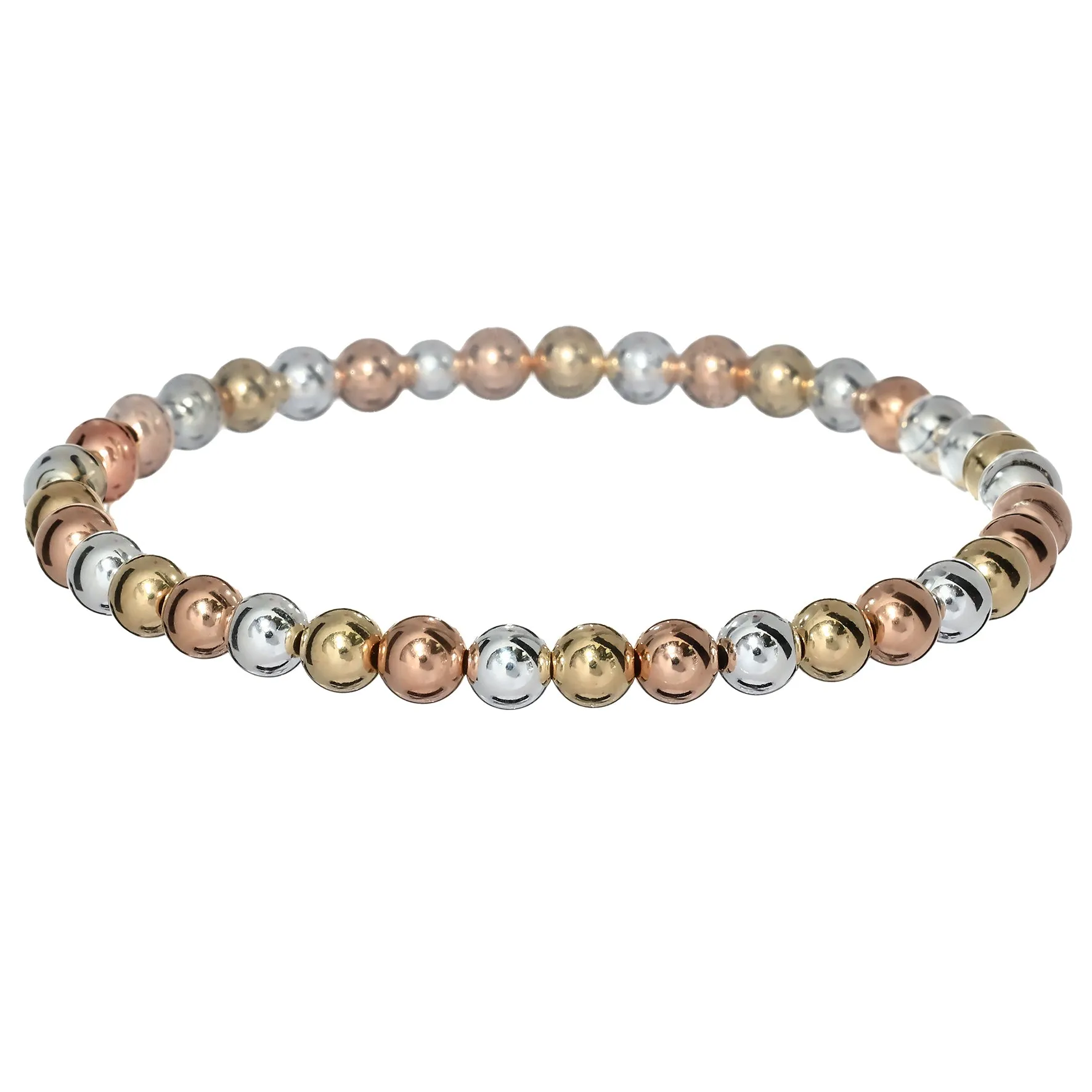 3-TONE 5mm | Yellow and Rose Gold Filled and Silver Classic Beads Bracelet