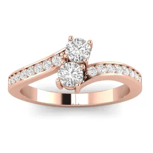 3/4 Carat TW Diamond Two Stone Ring in 10k Rose Gold (J-K, I2-I3)