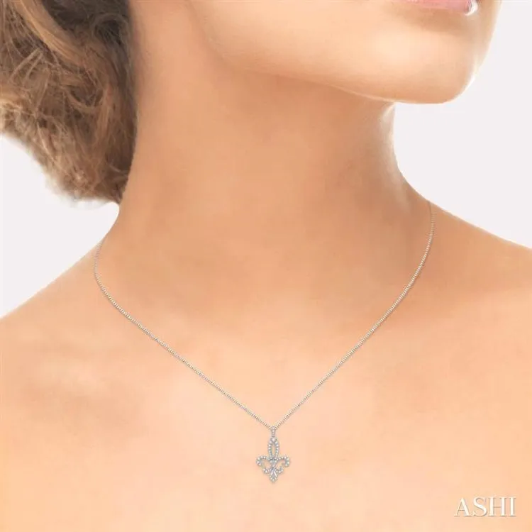 3/4 ctw Round Cut Diamond Fleur De Lis Pendant in 14K White Gold with Chain