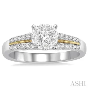 3/8 Ctw Round Cut Diamond Lovebright Engagement Ring in 14K White and Yellow Gold