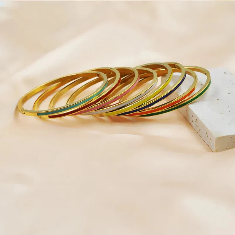3mm Width Colorful Enamel Thin Bangles Stainless Steel Gold Color Cute Lover Bracelets for Women Trendy Jewelry