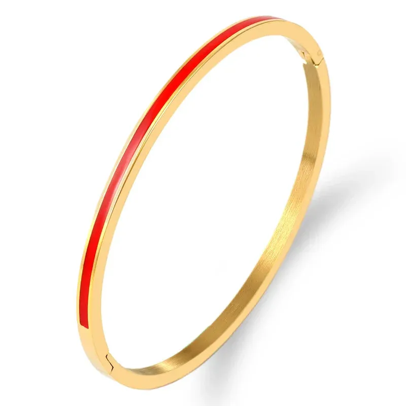 3mm Width Colorful Enamel Thin Bangles Stainless Steel Gold Color Cute Lover Bracelets for Women Trendy Jewelry