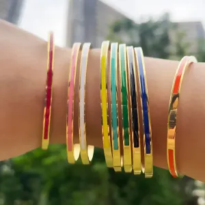 3mm Width Colorful Enamel Thin Bangles Stainless Steel Gold Color Cute Lover Bracelets for Women Trendy Jewelry
