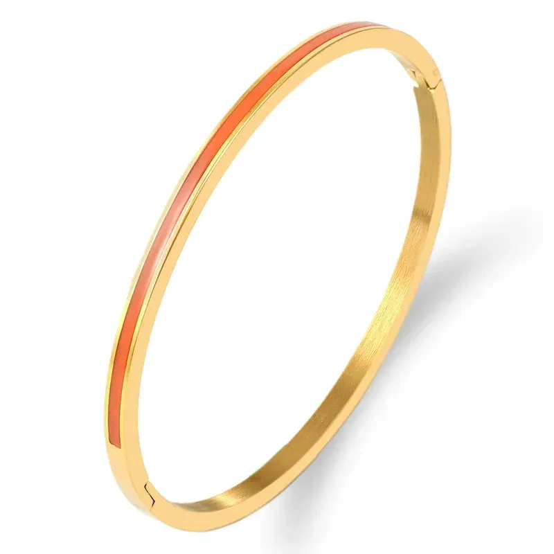 3mm Width Colorful Enamel Thin Bangles Stainless Steel Gold Color Cute Lover Bracelets for Women Trendy Jewelry