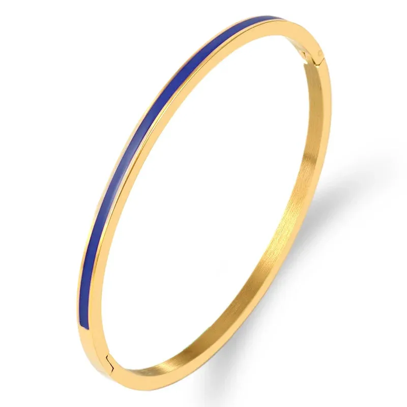 3mm Width Colorful Enamel Thin Bangles Stainless Steel Gold Color Cute Lover Bracelets for Women Trendy Jewelry