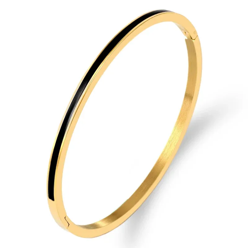 3mm Width Colorful Enamel Thin Bangles Stainless Steel Gold Color Cute Lover Bracelets for Women Trendy Jewelry