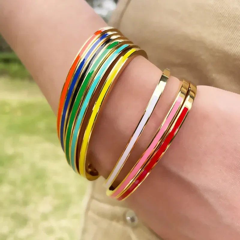 3mm Width Colorful Enamel Thin Bangles Stainless Steel Gold Color Cute Lover Bracelets for Women Trendy Jewelry