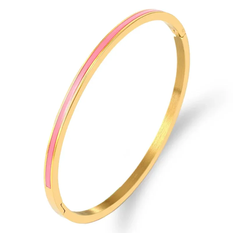 3mm Width Colorful Enamel Thin Bangles Stainless Steel Gold Color Cute Lover Bracelets for Women Trendy Jewelry