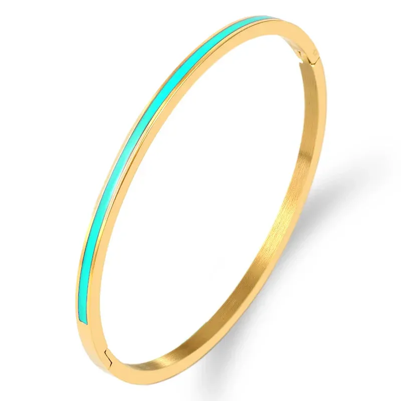 3mm Width Colorful Enamel Thin Bangles Stainless Steel Gold Color Cute Lover Bracelets for Women Trendy Jewelry