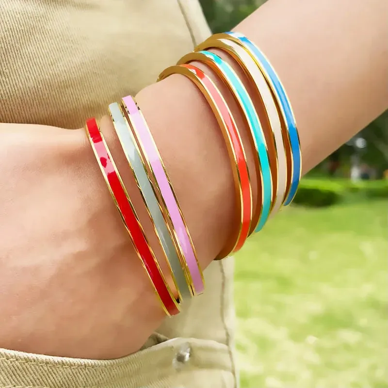 3mm Width Colorful Enamel Thin Bangles Stainless Steel Gold Color Cute Lover Bracelets for Women Trendy Jewelry