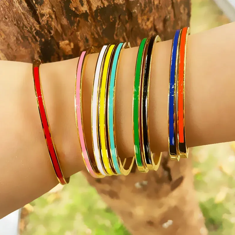 3mm Width Colorful Enamel Thin Bangles Stainless Steel Gold Color Cute Lover Bracelets for Women Trendy Jewelry