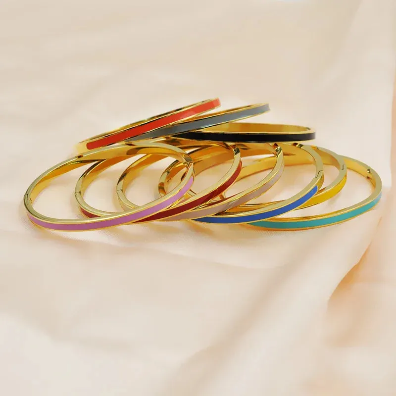 3mm Width Colorful Enamel Thin Bangles Stainless Steel Gold Color Cute Lover Bracelets for Women Trendy Jewelry