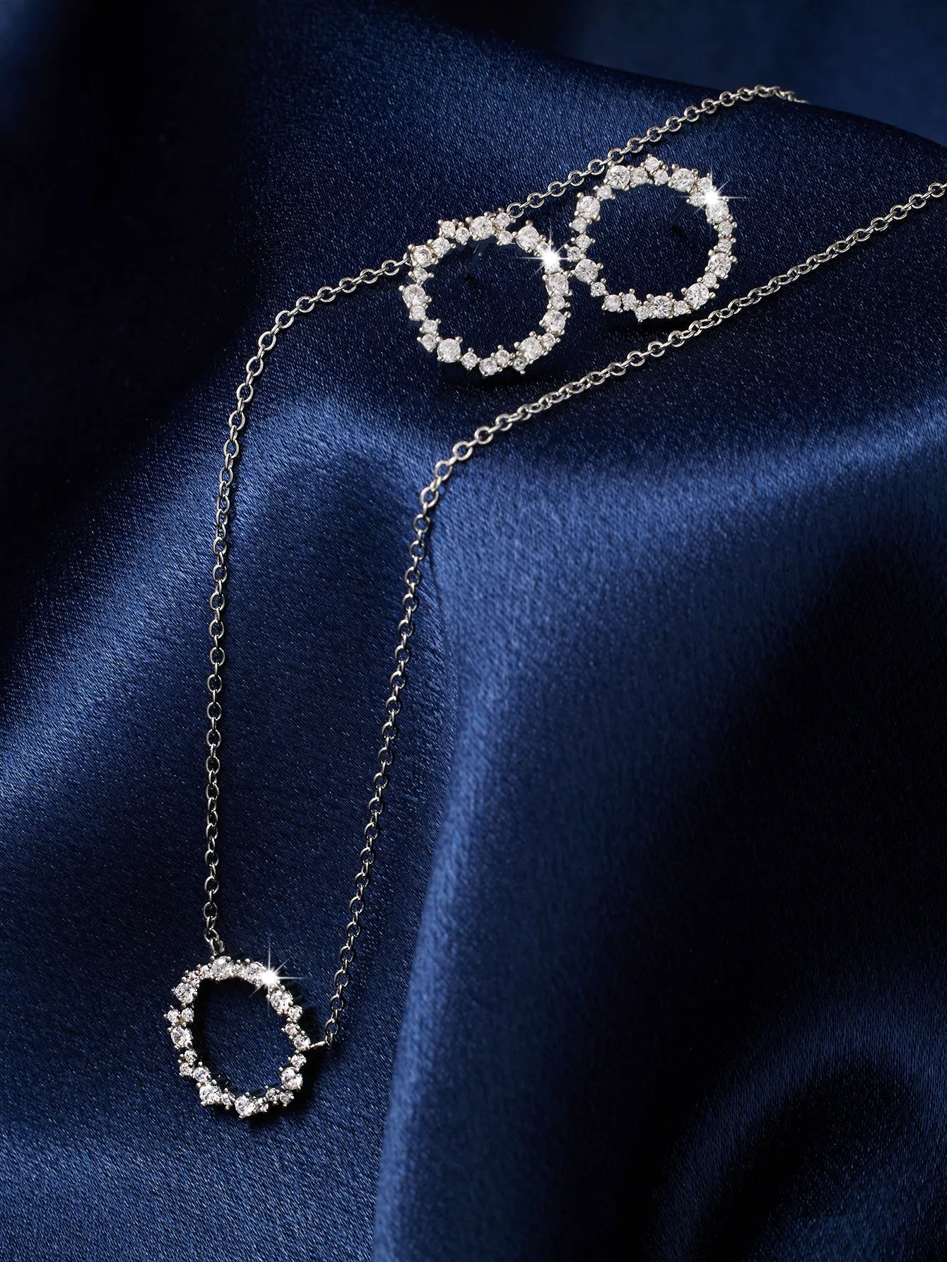 3pcs Cubic Zirconia Circle Decor Jewelry Set - Silver