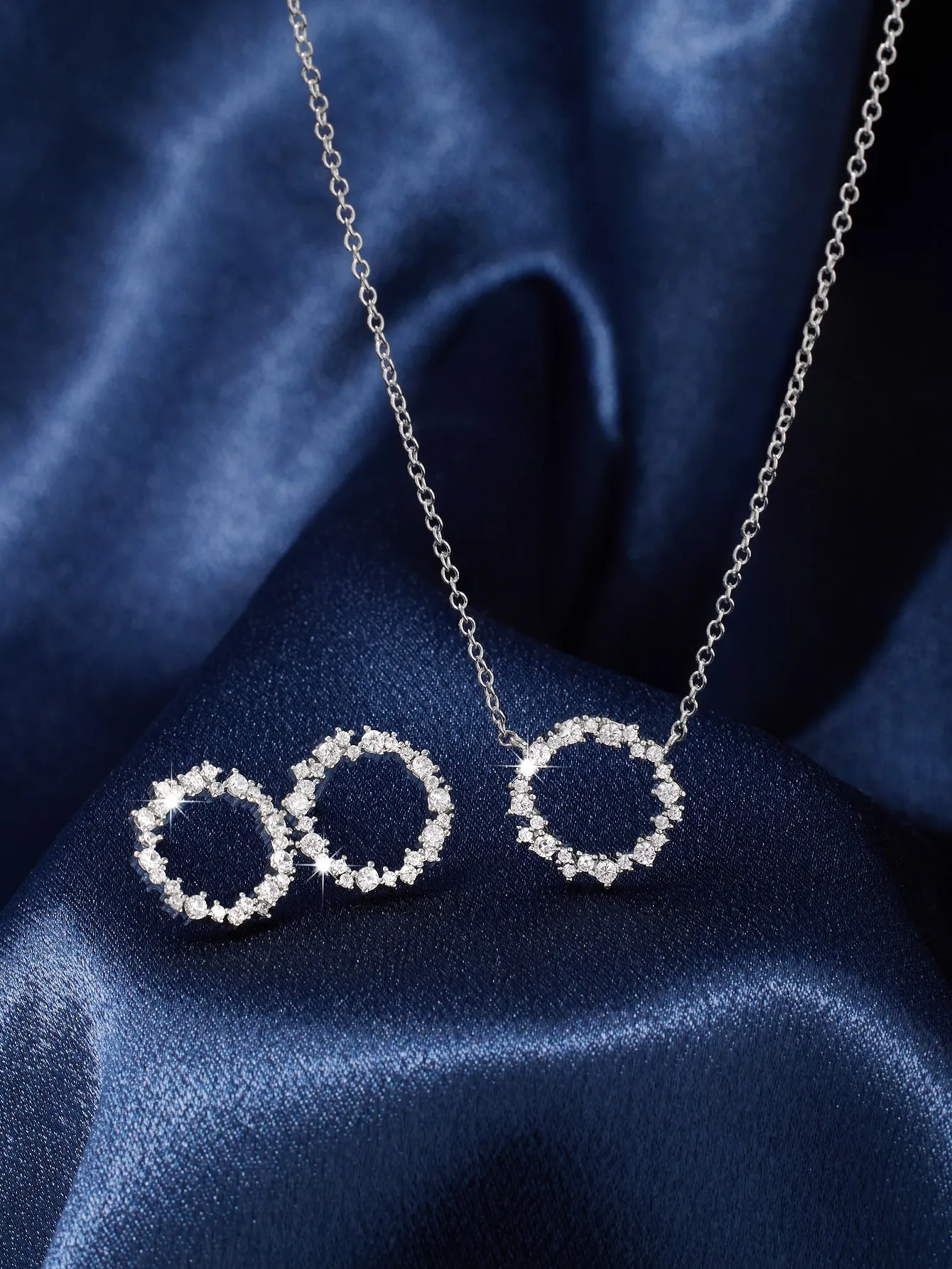 3pcs Cubic Zirconia Circle Decor Jewelry Set - Silver