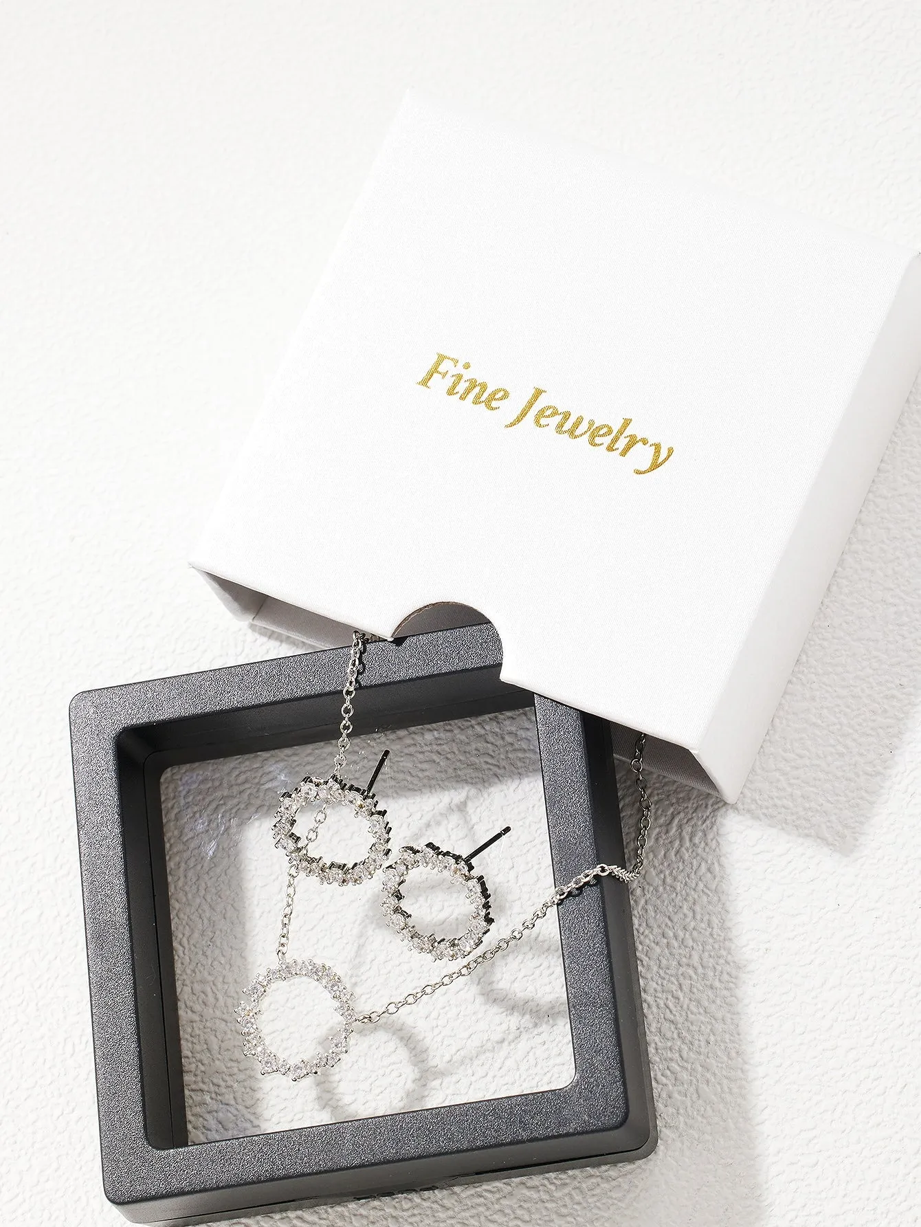 3pcs Cubic Zirconia Circle Decor Jewelry Set - Silver