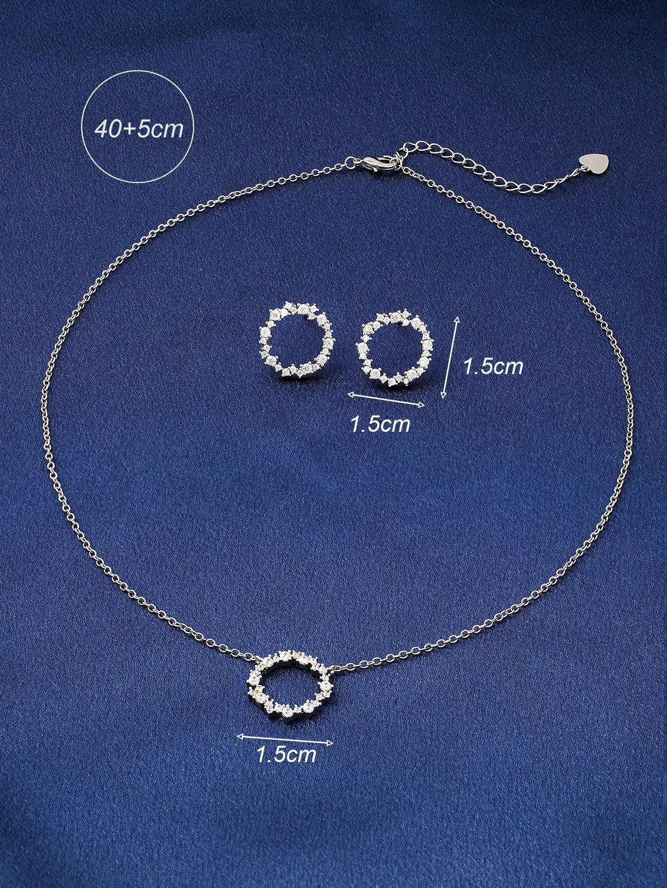 3pcs Cubic Zirconia Circle Decor Jewelry Set - Silver