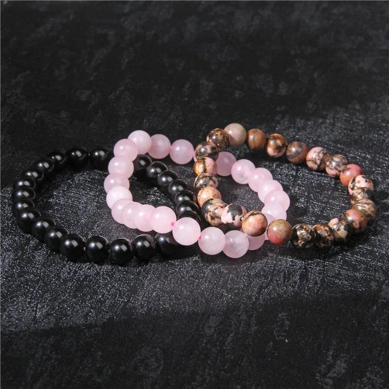 3Pcs/Set 8mm Natural Stone Unisex Jewelry Bracelet
