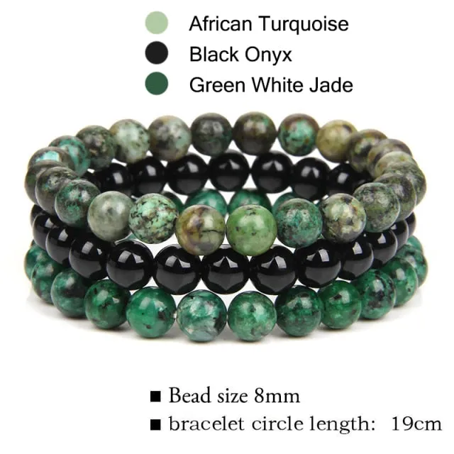 3Pcs/Set 8mm Natural Stone Unisex Jewelry Bracelet