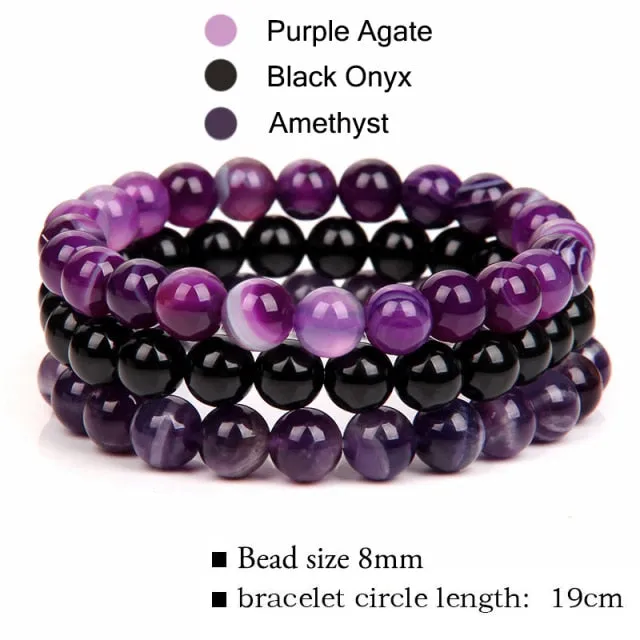3Pcs/Set 8mm Natural Stone Unisex Jewelry Bracelet