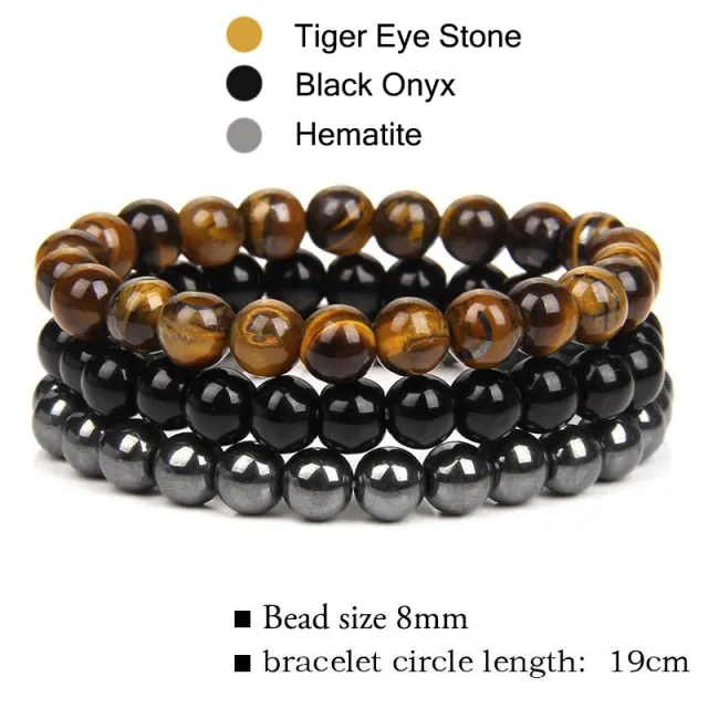 3Pcs/Set 8mm Natural Stone Unisex Jewelry Bracelet