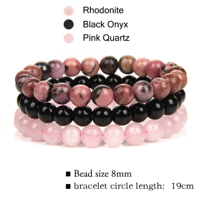 3Pcs/Set 8mm Natural Stone Unisex Jewelry Bracelet