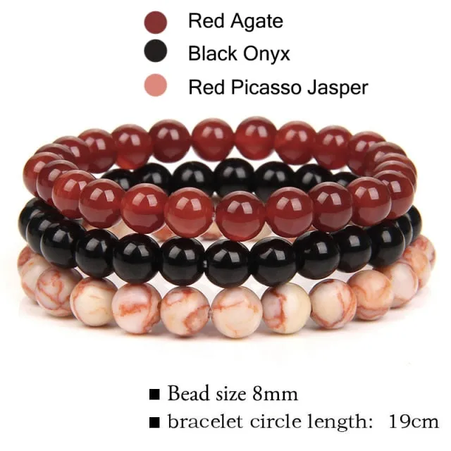 3Pcs/Set 8mm Natural Stone Unisex Jewelry Bracelet
