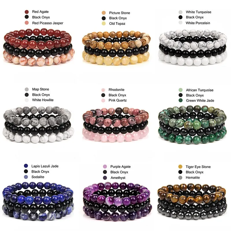 3Pcs/Set 8mm Natural Stone Unisex Jewelry Bracelet