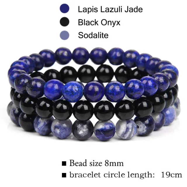 3Pcs/Set 8mm Natural Stone Unisex Jewelry Bracelet