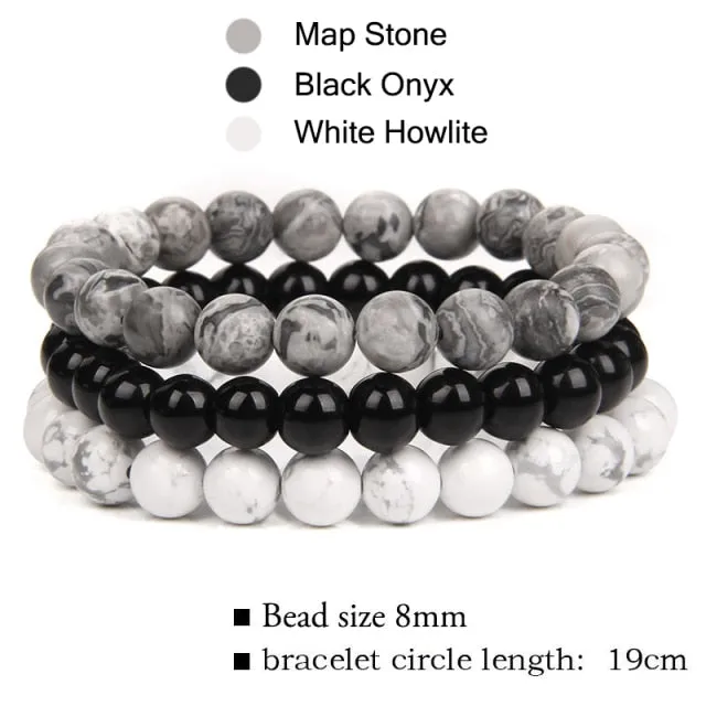 3Pcs/Set 8mm Natural Stone Unisex Jewelry Bracelet