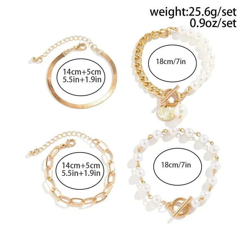 4pcs/Set OT Buckle Charm Imitation Pearl Bracelets