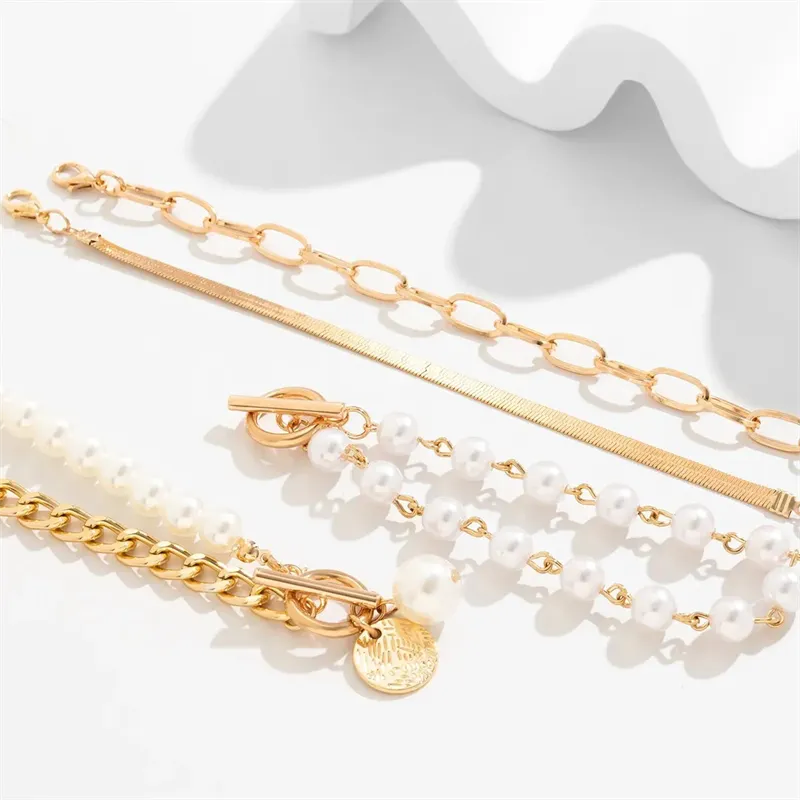 4pcs/Set OT Buckle Charm Imitation Pearl Bracelets