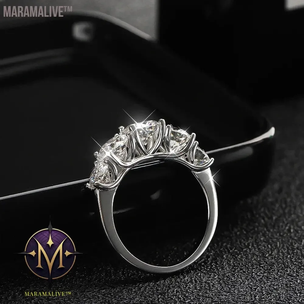 5 Stones 3.6CT D Color Moissanite Rings for Women Sparkling Diamonds with Certificates 925 Sterling Sliver Wedding Ring