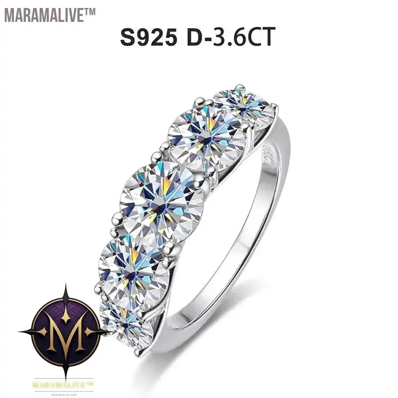 5 Stones 3.6CT D Color Moissanite Rings for Women Sparkling Diamonds with Certificates 925 Sterling Sliver Wedding Ring