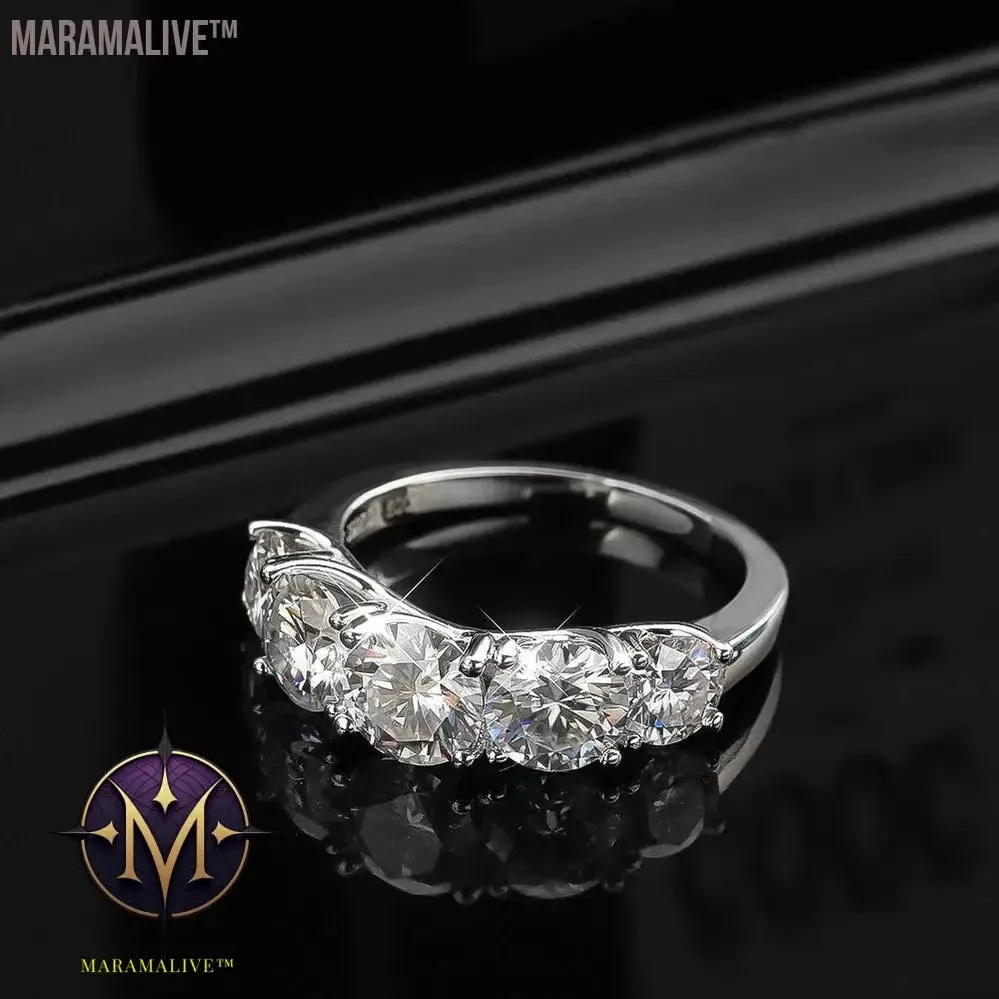5 Stones 3.6CT D Color Moissanite Rings for Women Sparkling Diamonds with Certificates 925 Sterling Sliver Wedding Ring