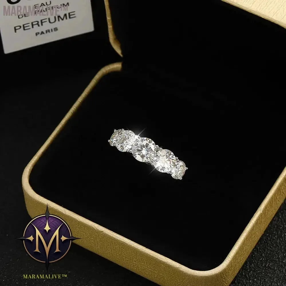 5 Stones 3.6CT D Color Moissanite Rings for Women Sparkling Diamonds with Certificates 925 Sterling Sliver Wedding Ring