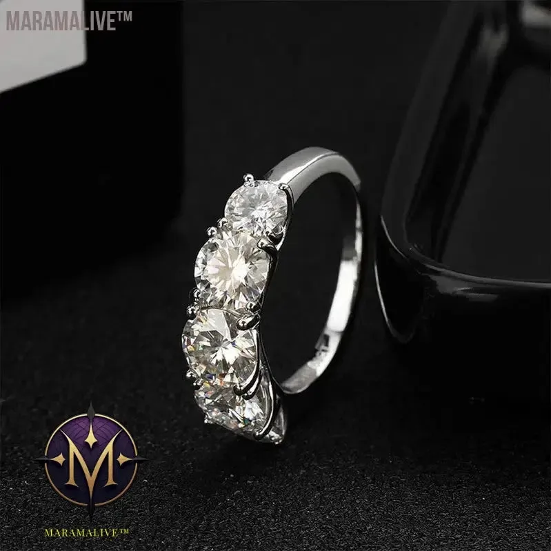 5 Stones 3.6CT D Color Moissanite Rings for Women Sparkling Diamonds with Certificates 925 Sterling Sliver Wedding Ring