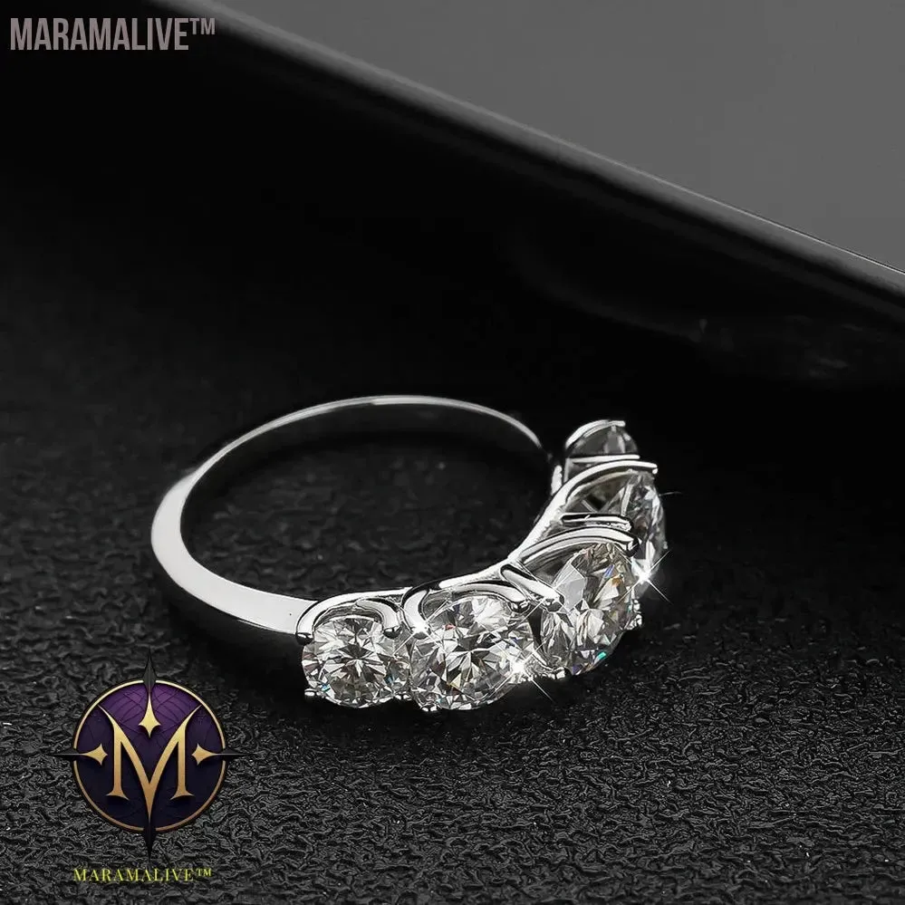 5 Stones 3.6CT D Color Moissanite Rings for Women Sparkling Diamonds with Certificates 925 Sterling Sliver Wedding Ring