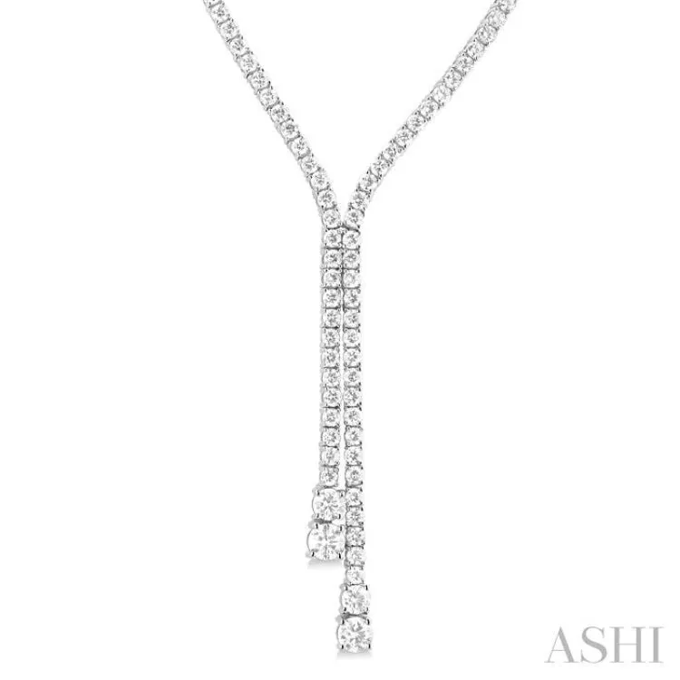 6 1/2 ctw Y-Split Round Cut Diamond Lariat Necklace in 14K White Gold