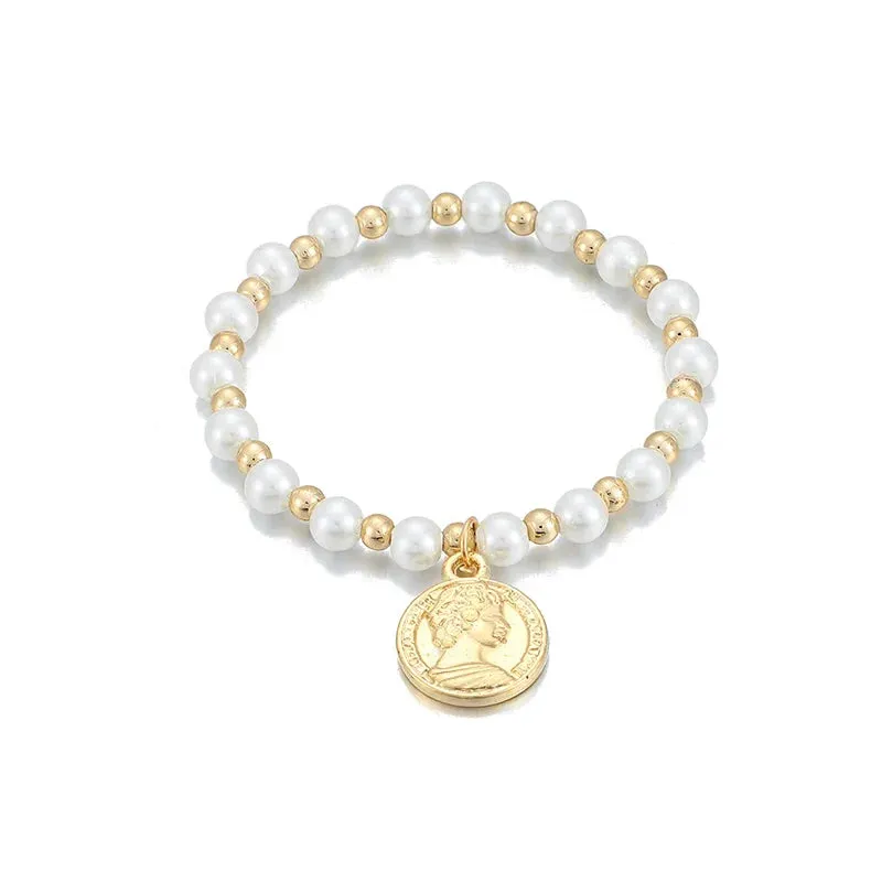 6pcs/set Fashion Gold Color Beads Pearl Star Multilayer Beaded Bracelets Set for Women Charm Party Jewelry Gift