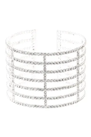 7 LINE MEMORY WIRE RHINESTONE CUFF BRACELET