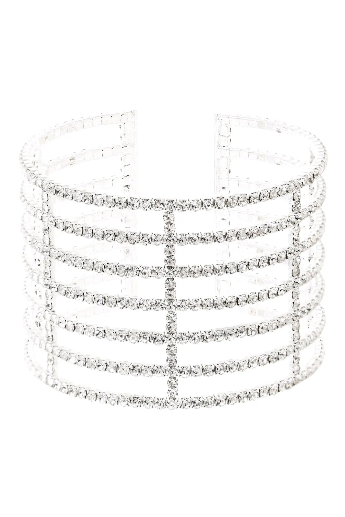 7 LINE MEMORY WIRE RHINESTONE CUFF BRACELET
