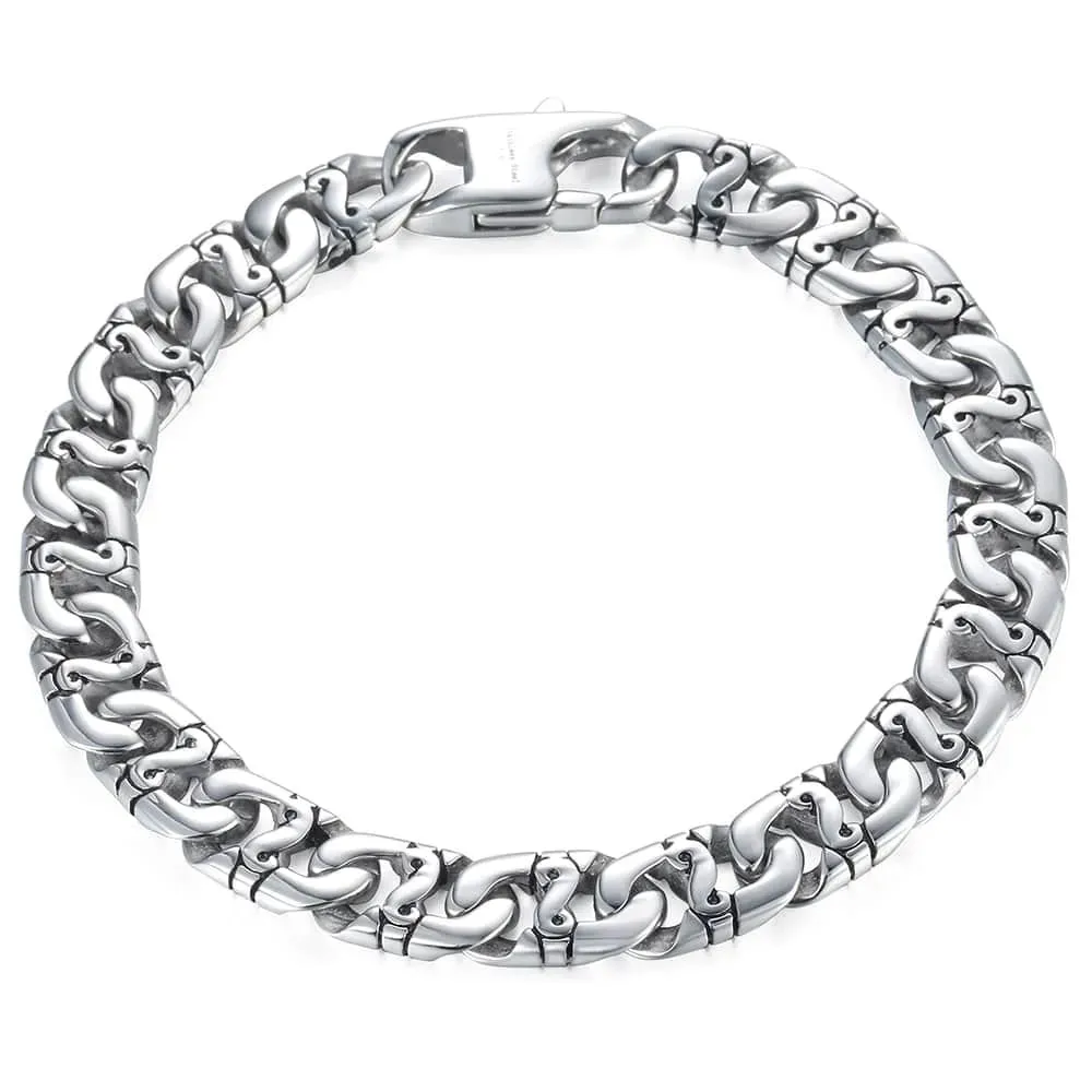 9.5mm Men's Biker Bracelet Silver Color 316L Stainless Steel Marina Link Chain Bracelets for Women Wholesale Jewelry HB19