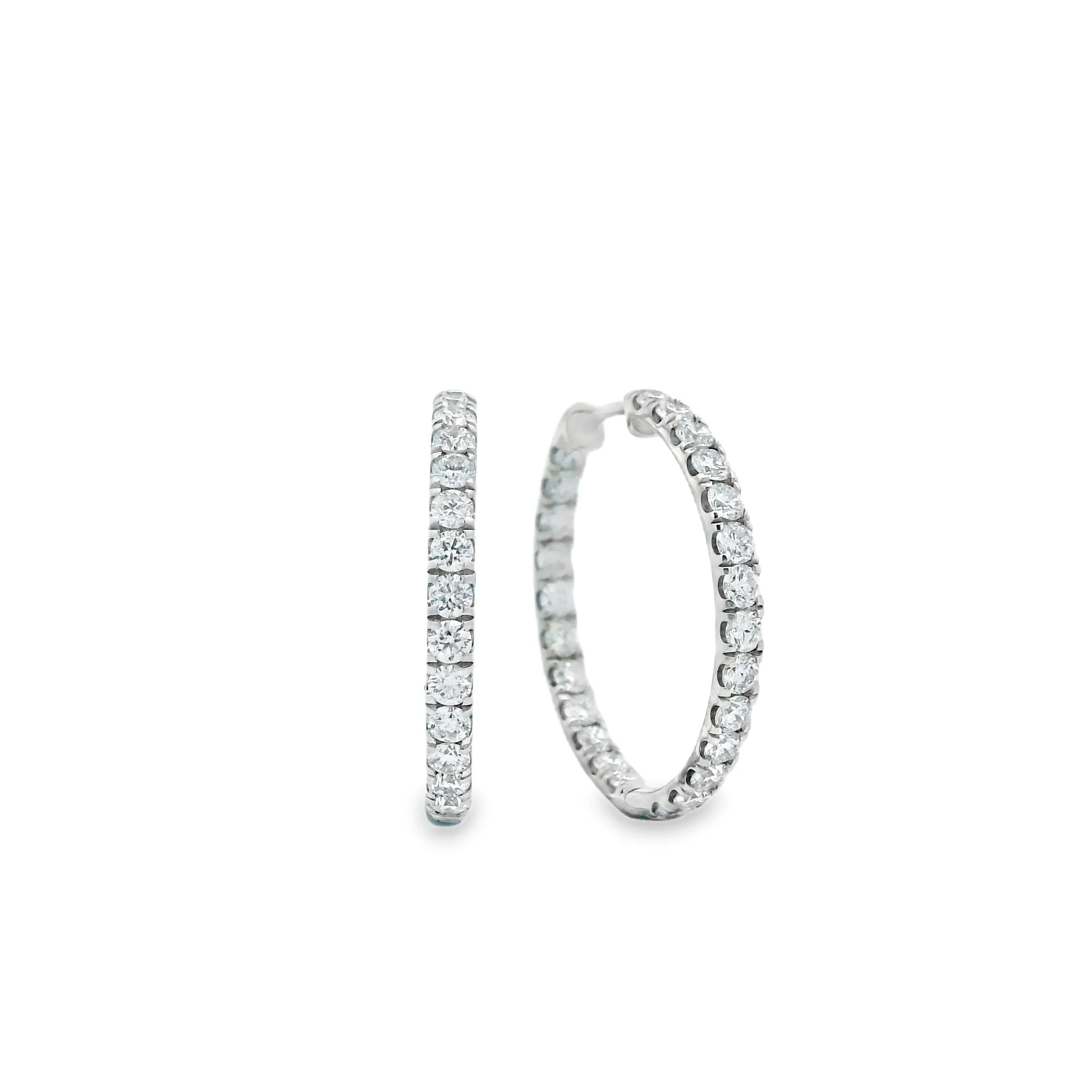 9ct White Gold Inside/ Outside Lab Grown Diamond Hoop Earrings TDW= 2ct
