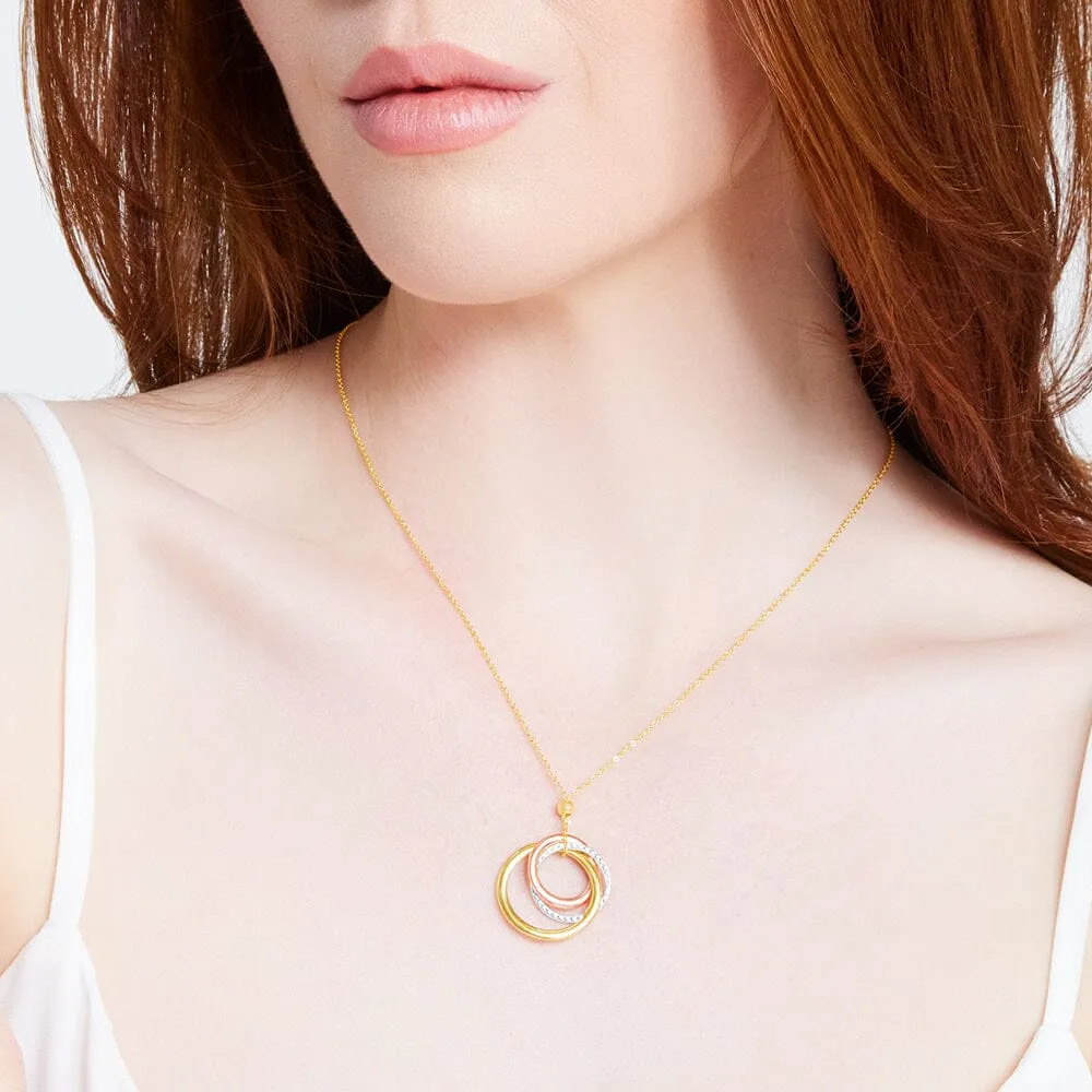 9ct Yellow Gold Silver Infused Triple Lucky Rings Necklace