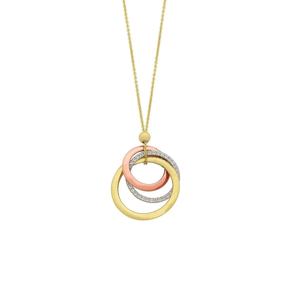 9ct Yellow Gold Silver Infused Triple Lucky Rings Necklace