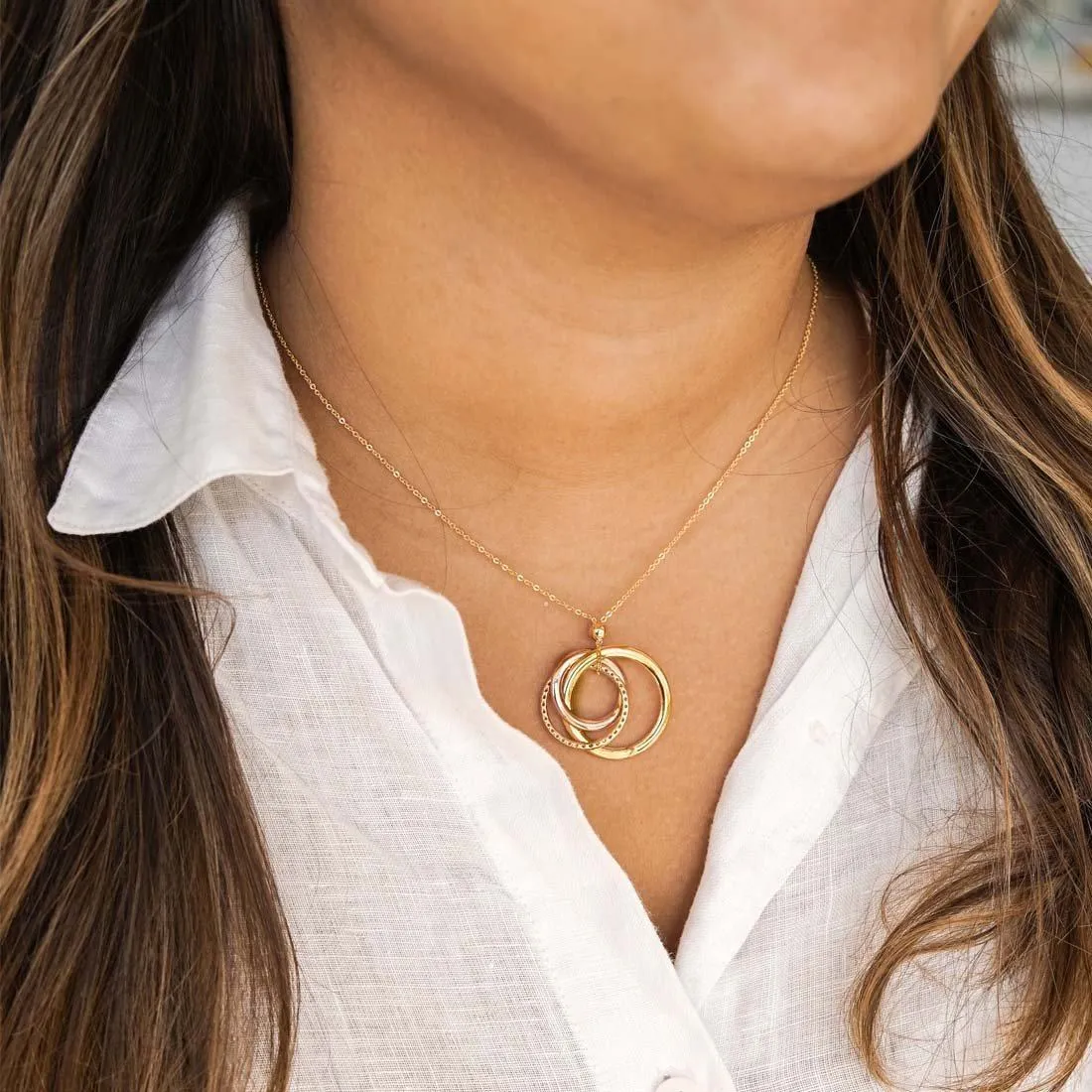 9ct Yellow Gold Silver Infused Triple Lucky Rings Necklace